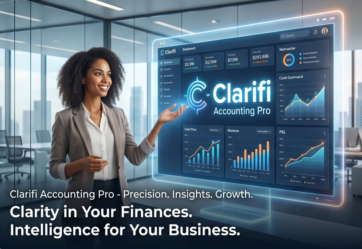 Clarifi Accounting Pro dashboard — Clarity in Your Finances. Intelligence for Your Business.